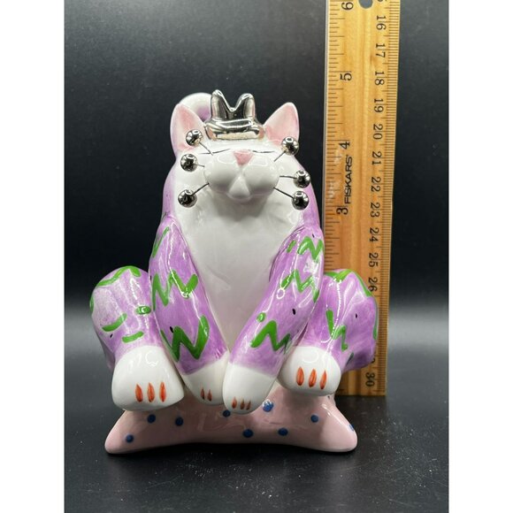 WhimsiClay by Amy Lacombe Cat Figurine 2002 #24229 Annaco Purple Cat on Pillow - Picture 12 of 12